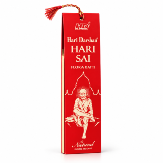 Caja de sahumerio Hari Darshan Hari Sai Flora Batti, incienso indio en presentación roja sobre fondo blanco.
