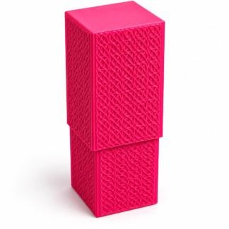 Caja reutilizable de diseño fucsia con relieve decorativo, fabricada en impresión 3D